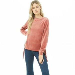 Salmon Velour Lace Up Top Sz S